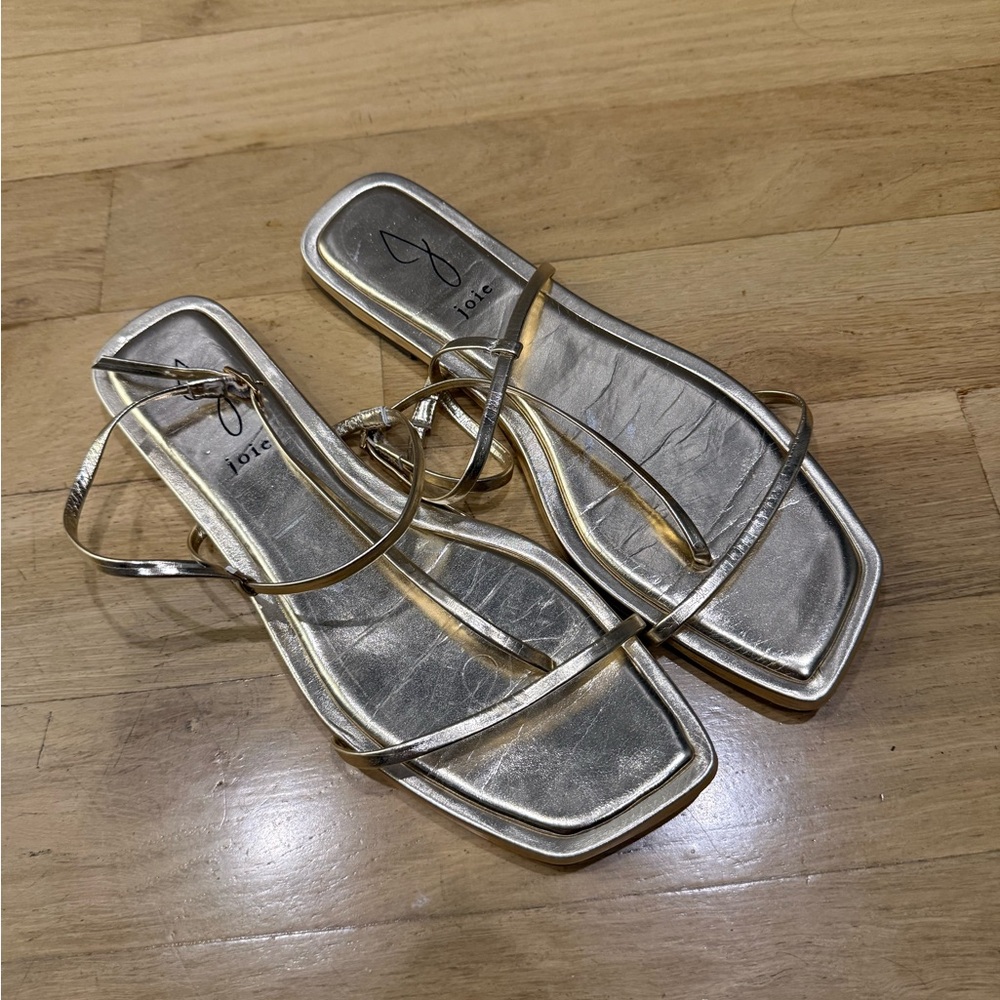 Joie Gold Strappy Square-Toe Wrap Sandals